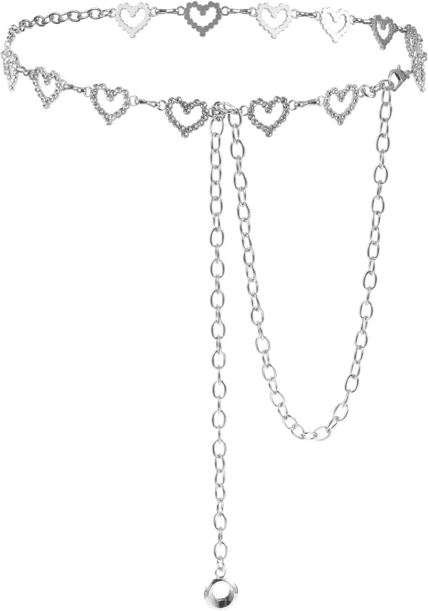 metalen riem voor dames, kristallen glitterriem, hart, tailleketting voor dames, verstelbare riem, meisjes, damesriem, metalen kettingriem voor jurk, jeans, broek, perzik, harthanger