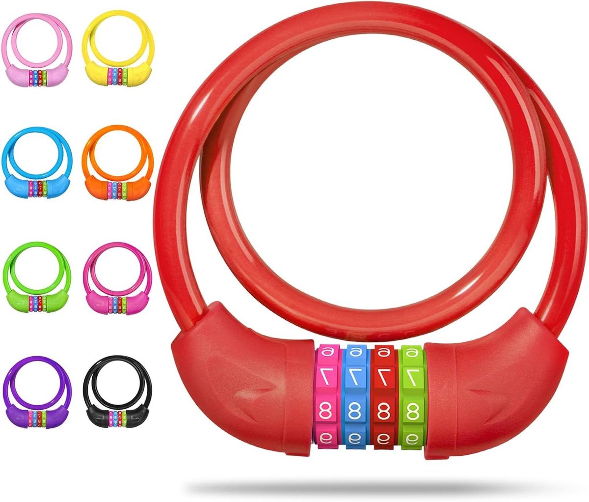 Fietsslot Kinderen - Cijferslot Fiets - Fiets Beveiligen - 4-Cijferige Combinatie - 650 mm Lengte - Rood