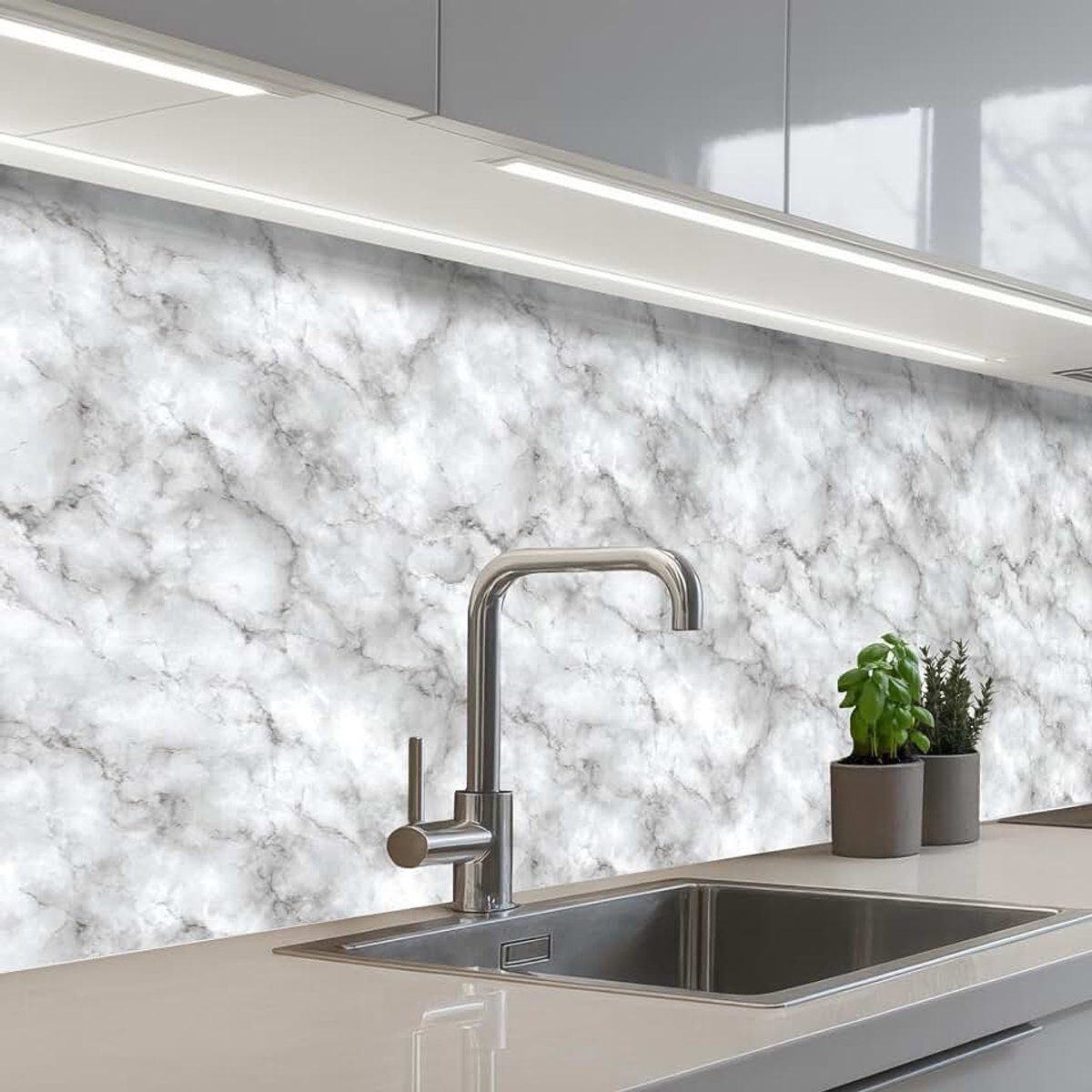 Keukenachterwand 60x200 cm zelfklevend keuken decoratie accessories home kitchen spatscherm Grijs - Marmer - Klassiek - Aders