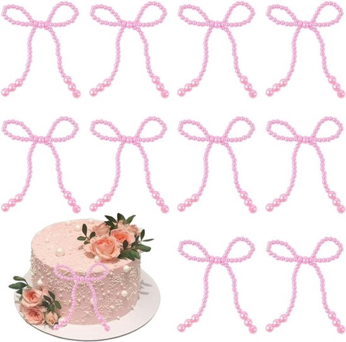 - Parel Boog Cake Decor - Boog Boeket Decor - Hot Roze - Bruids Douche - Plastic Parels Kraal Bloem Wrapping Toppers - Geschikt voor Cake Bloem Boeket - Esthetische - 12 Stuks - Coquette - Accessoires