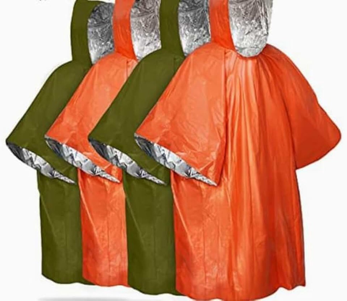 4 stuks noodponcho's, survivalponcho's met thermische isolatie van mylar, voor kamperen, wandelen, bushcraft en noodsituaties, omkeerbaar, regen- en thermisch