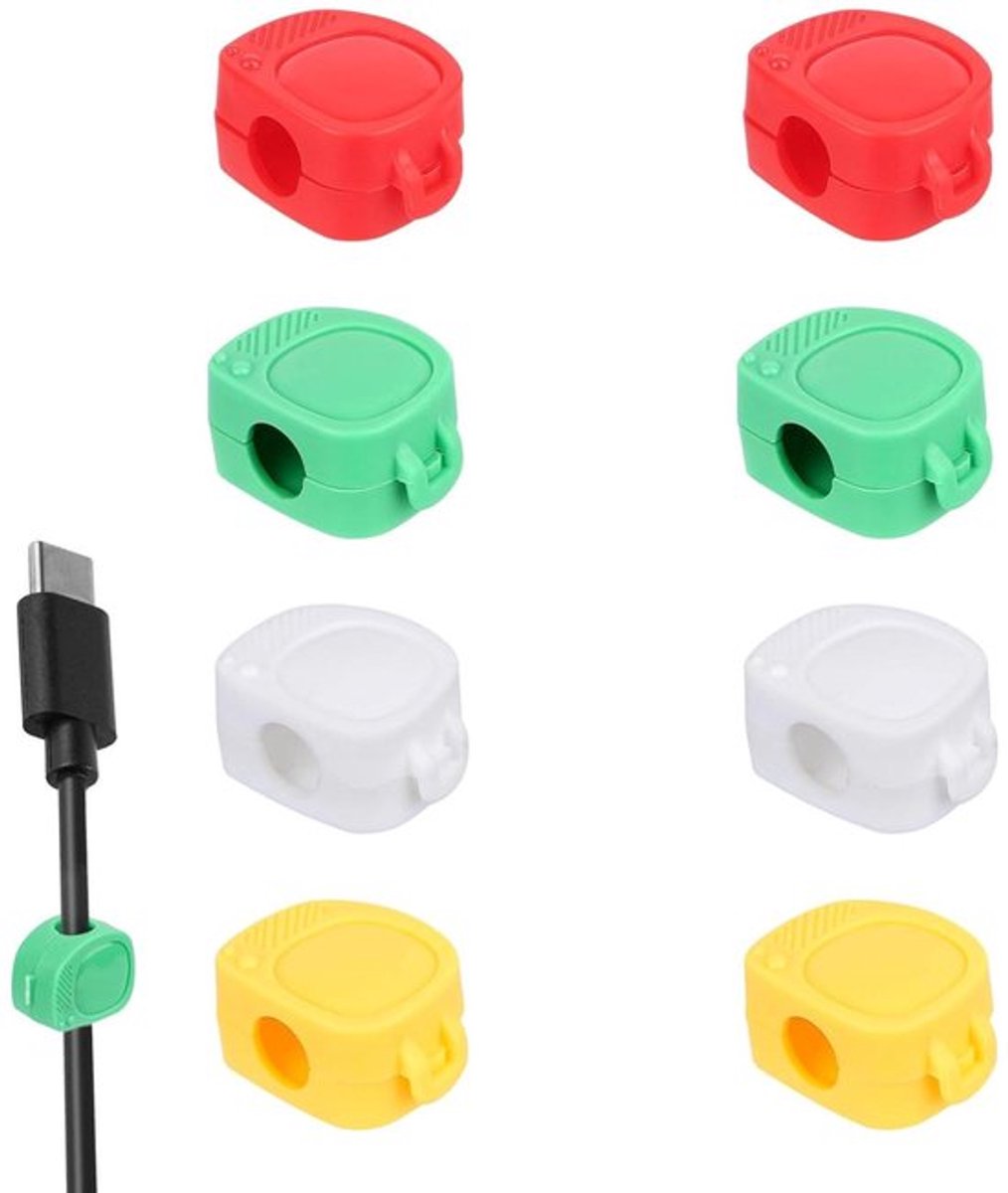 8 Stuks Kabelklemmen Snoerhouder met 3M-lijm voor Kabelbeheer op Bureau - Set van 4 Kleuren