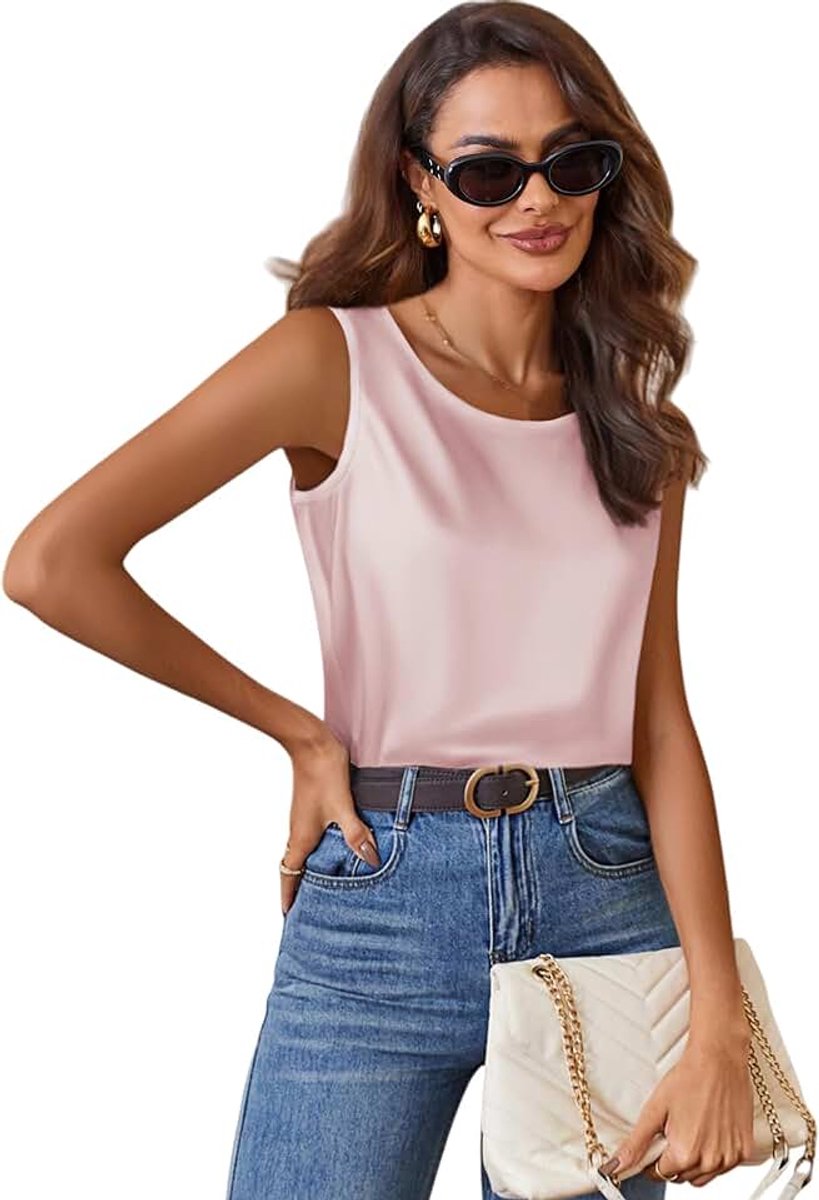 Zijden Satijnen Tanktops voor Vrouwen Ronde Hals Mouwloos Hemdje Tops 2026 Zomer Basic Blouses