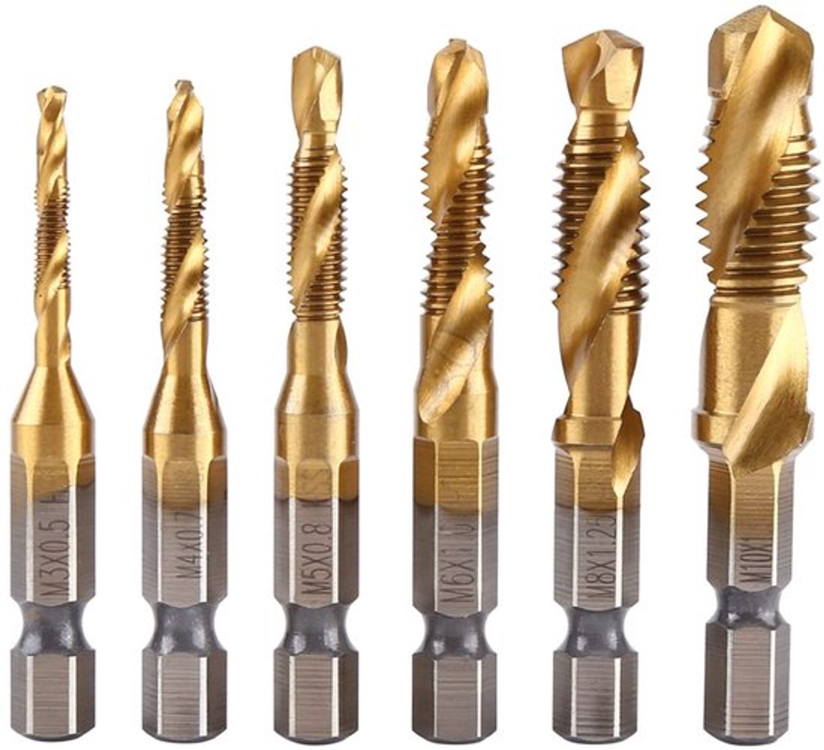 Tapboorset 6-delig - HSS Tapboor met Spiral Design - M3/M4/M5/M6/M8/M10 - Hoogwaardige Staal - Tappen en Boren in Één Stap - Boorset