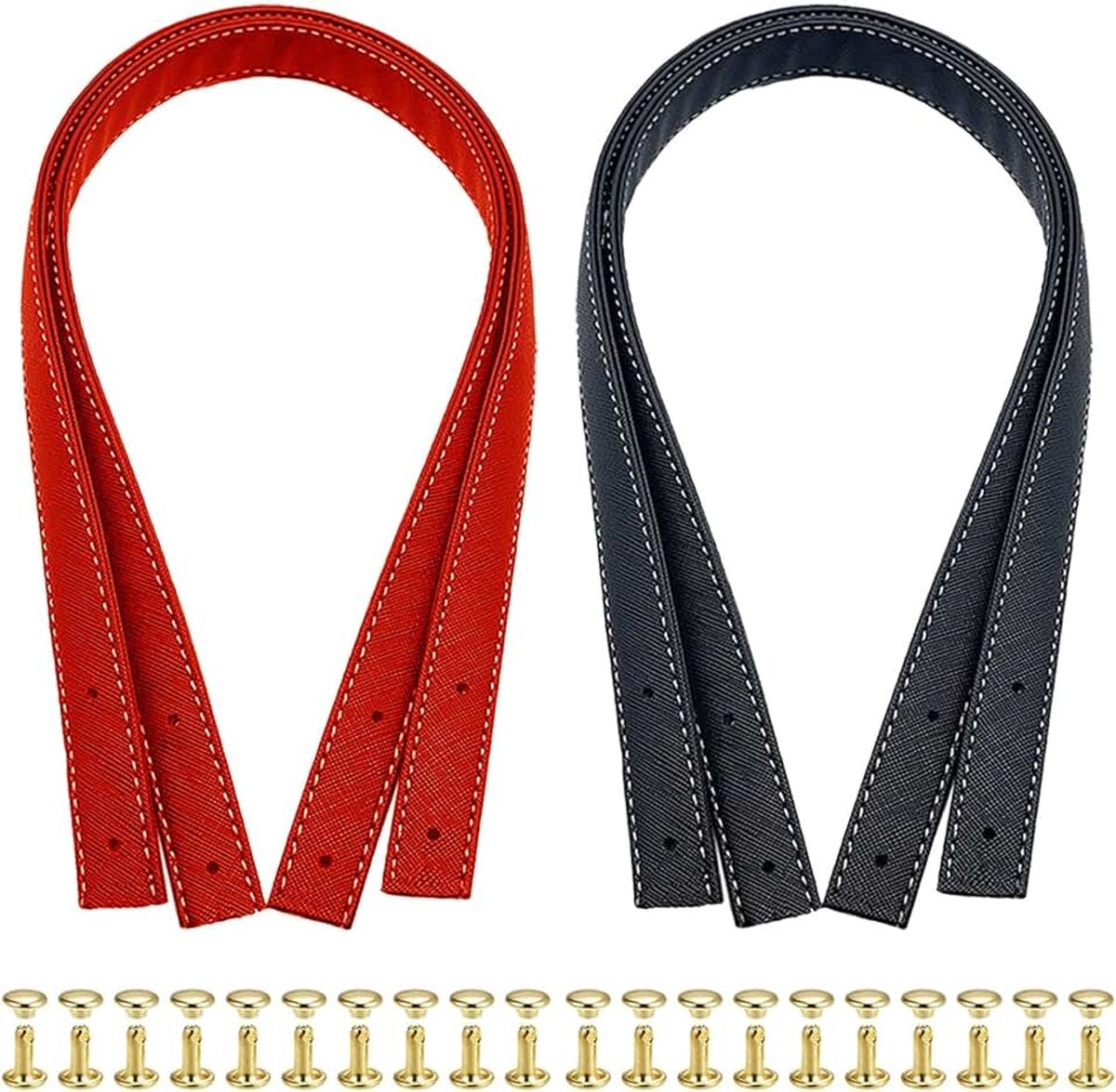 Handtasgrepen van kunstleer, 60 cm, 4 stuks, handgrepen voor handtassen, accessoires voor het maken en repareren van tassen, zwart en rood