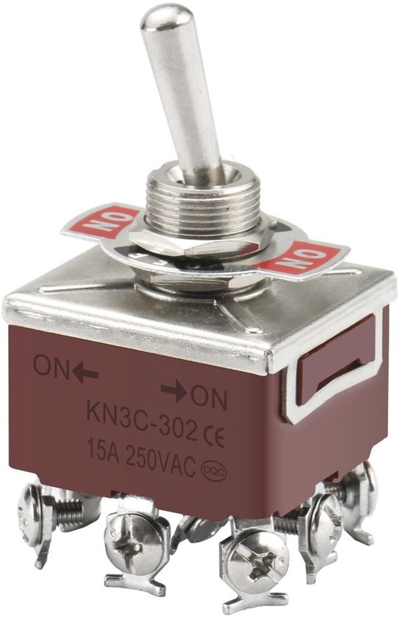 toggelschakelaar - 3PDT schakelaar - Duurzaam ontwerp - Bruin - Aan/Uit bediening - 250 V AC 15 A - Geschikt voor panelen - 12 mm montagegat