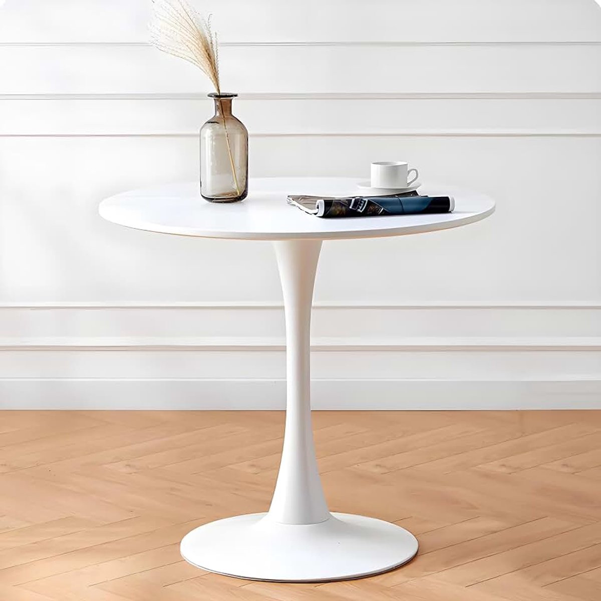 Eettafel, 70 cm, rond, modern, voor eetkamer en woonkamer, balkon, café, wit, 70 x 70 x 75 cm (kantoor is een compleet paneel)