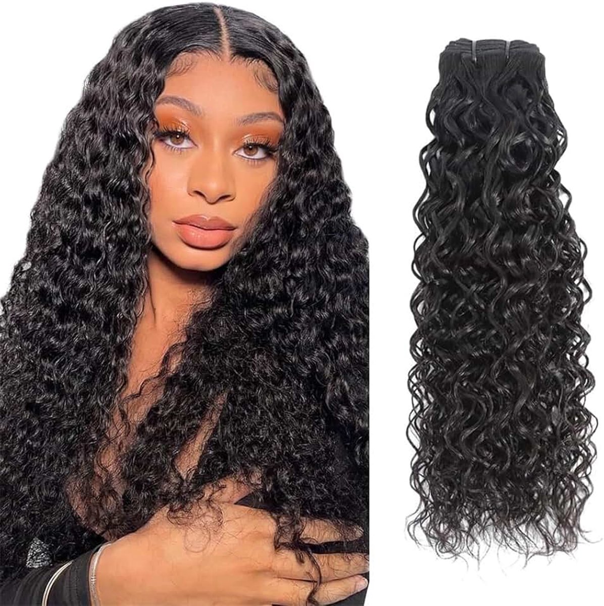 Wave Human Hair Bundles Long Curly Weave Bundles Human Hair Brazilian Virgin Hair Bundles Double Weft Wet And Wavy Bundles Natural Color Can Be Dyed 100g 24 Inch