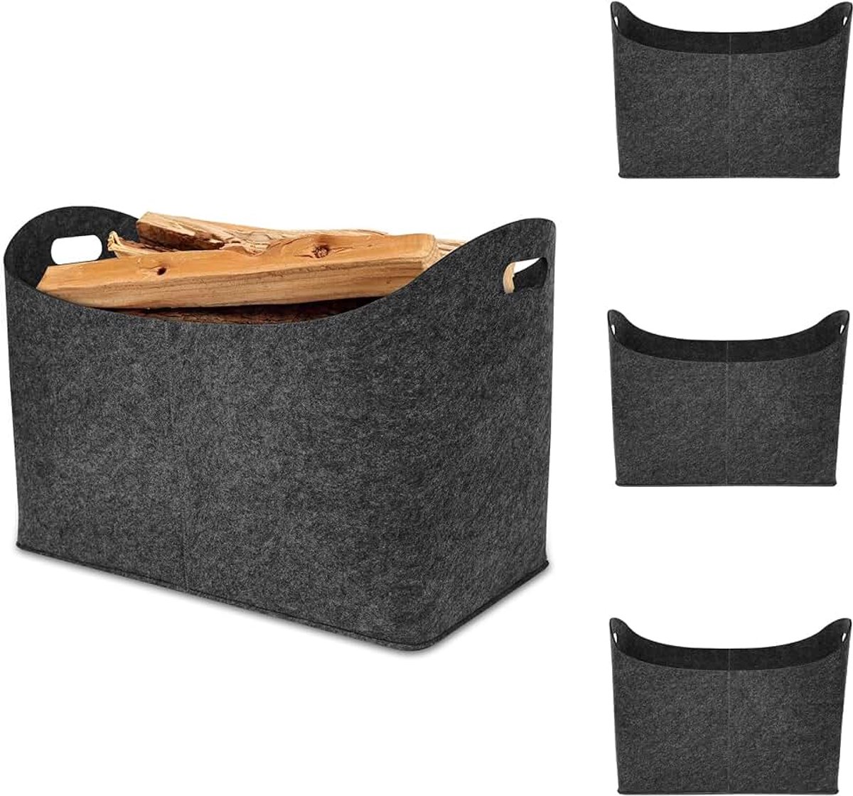 Viltzakken, 4 stuks, vilten mand voor haardhout, boodschappentas van vilt, multifunctionele vilten tassen, shopper, opvouwbare haardhoutmand met versterkte handgrepen, draagvermogen tot 60 kg