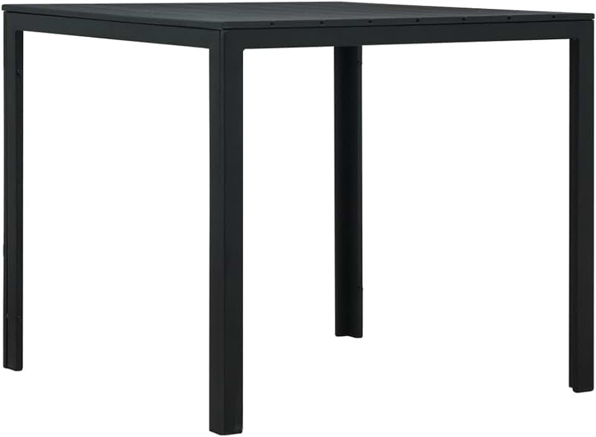 Salontafel, zwart, 78 x 78 x 74 cm, HDPE-houtlook met robuust stalen frame voor buiten, weerbestendig en duurzaam, eenvoudig te reinigen en moeiteloos