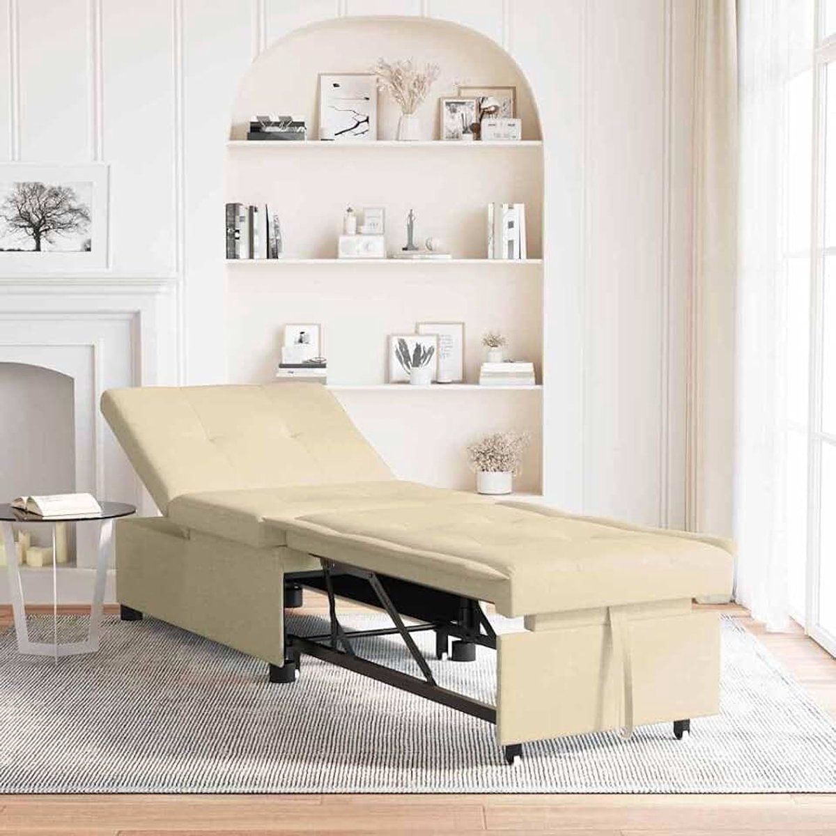 Crème, 194 x 50 x 82 cm, multiplex met verstelbare rugleuning en polyester bekleding, modern design voor woonkamer als comfortabel logeerbed
