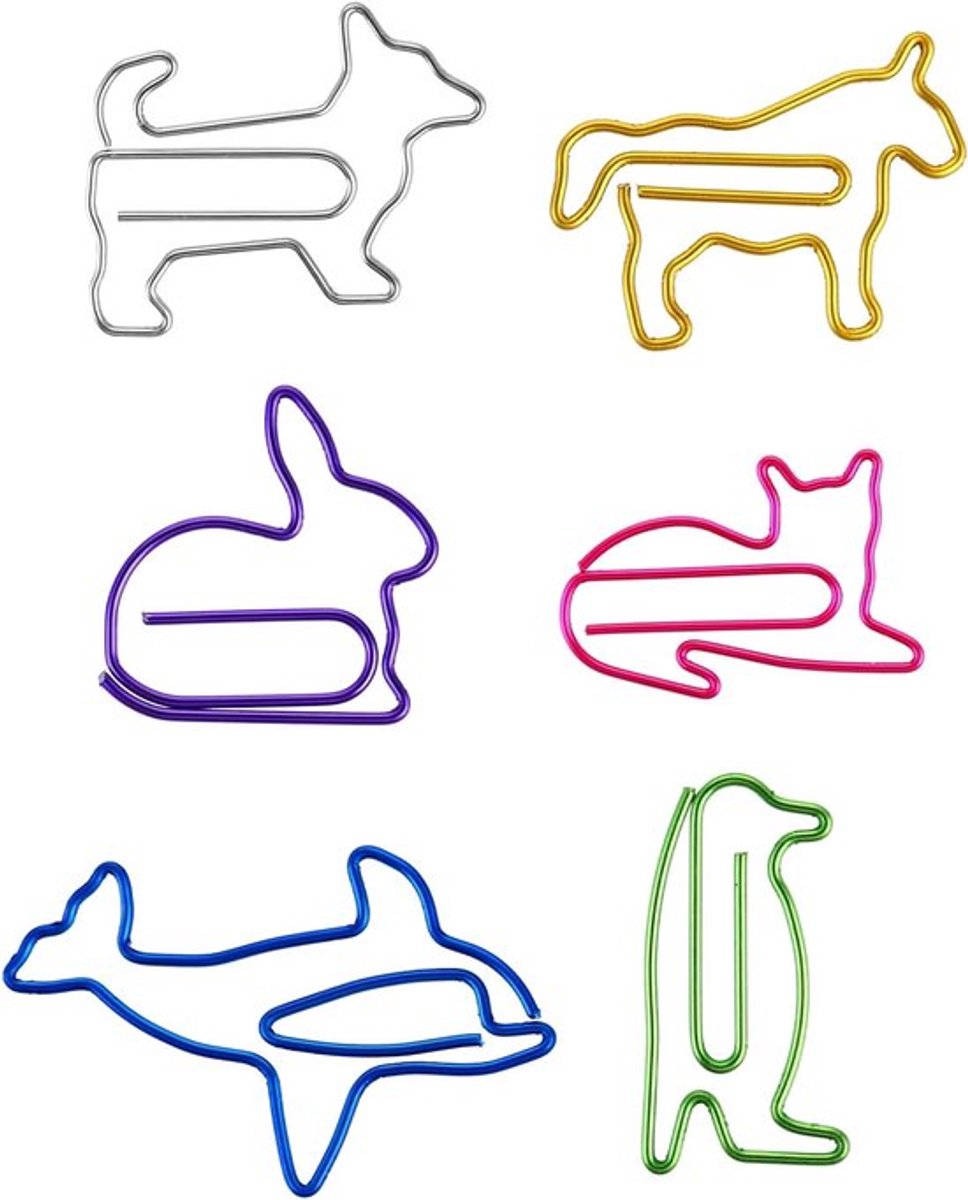 Kleurige Dieren Motief Paperclips - 30 Stuks Met Unieke Vormen voor Kantoor, School en Documenten