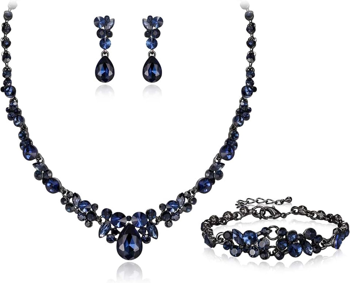 Sieradensets voor glamour druppel strass halsketting dangle oorbellen armbandsets voor dames glinsterende AB zilverkleur