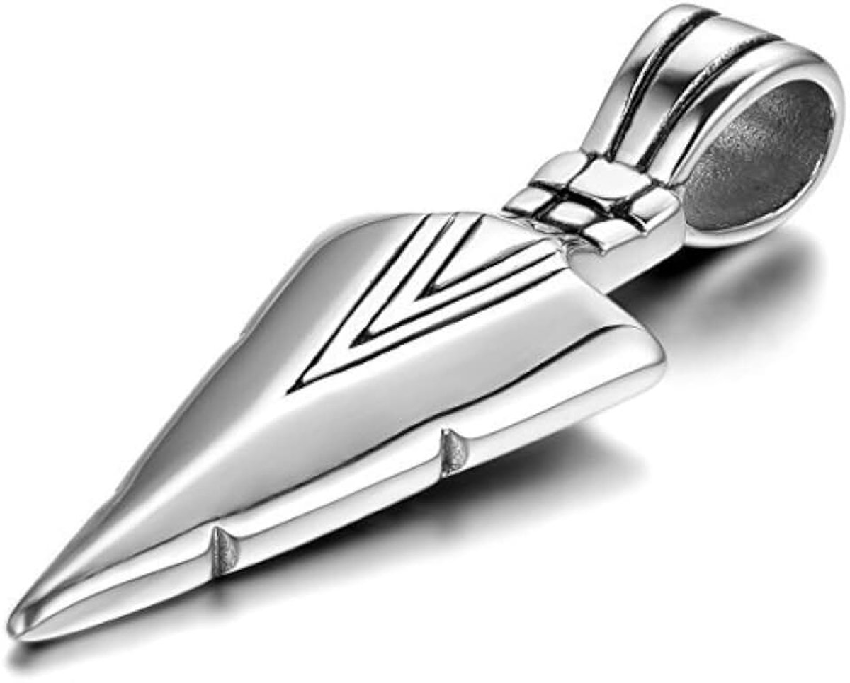 Mens Biker Punk Zilver RVS gepolijst pijlpunt hanger ketting 22'' ketting, Roestvrij staal, Geen steen