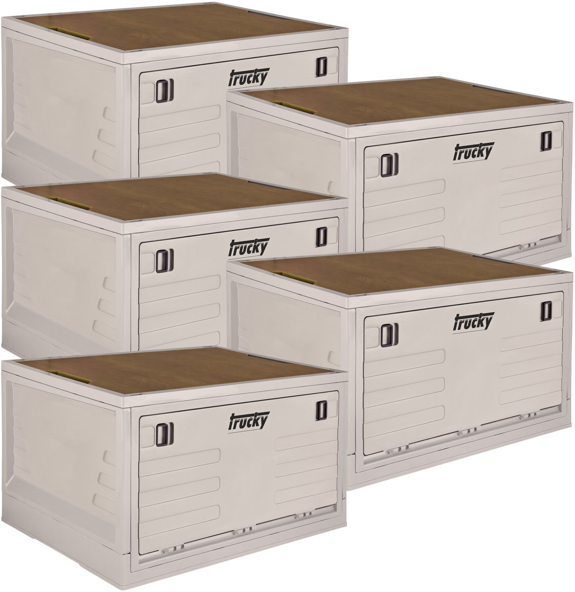 Opbergdoos, 35 L, camping, vouwdoos, opbergdoos met deksel, inklapbaar, opbergen, doos, 47 x 35 x 24 cm, beige, Trucky