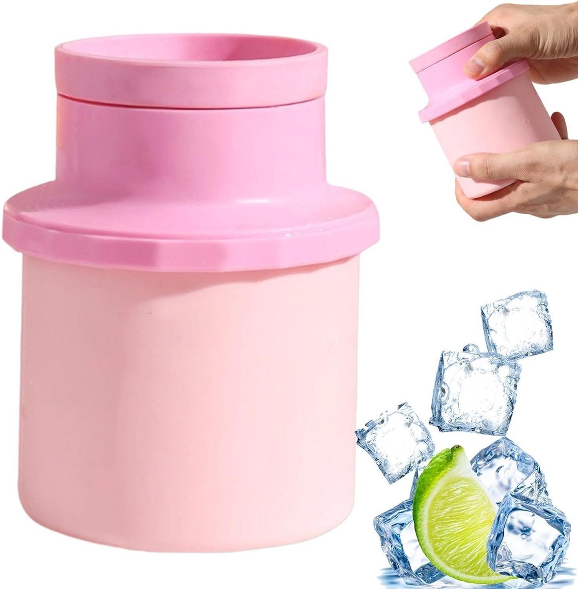 IJsbal Maker - Ijsvorm Emmer - Dranken Koelen - 2-in-1 Ontwerp - 10x10x13 cm - roze
