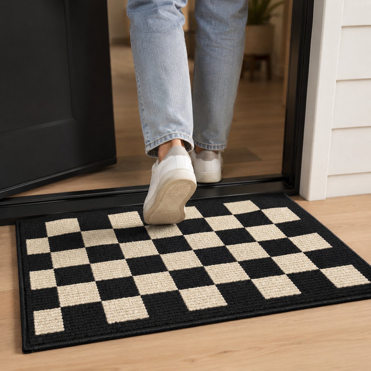ZoeZo Deurmat 60 x 90 cm - Anti-slip Schoonloopmat voor Binnen - Droogloopmat - Geruit - Zwart