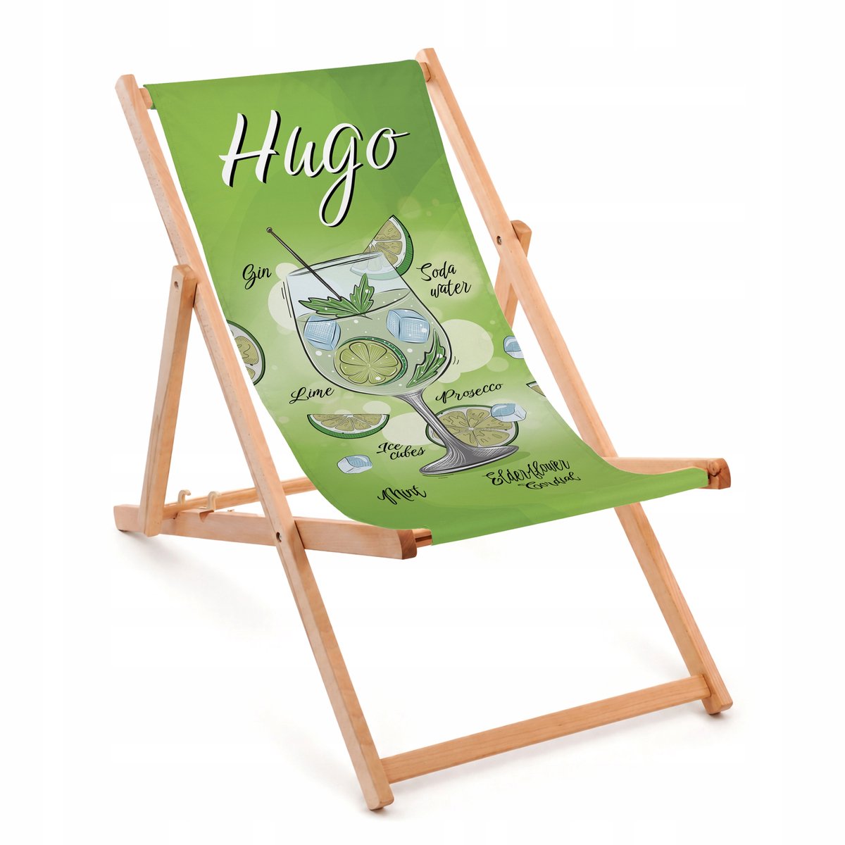 Houten loungestoel met Fullprint, opvouwbaar, beukenhout, sterk