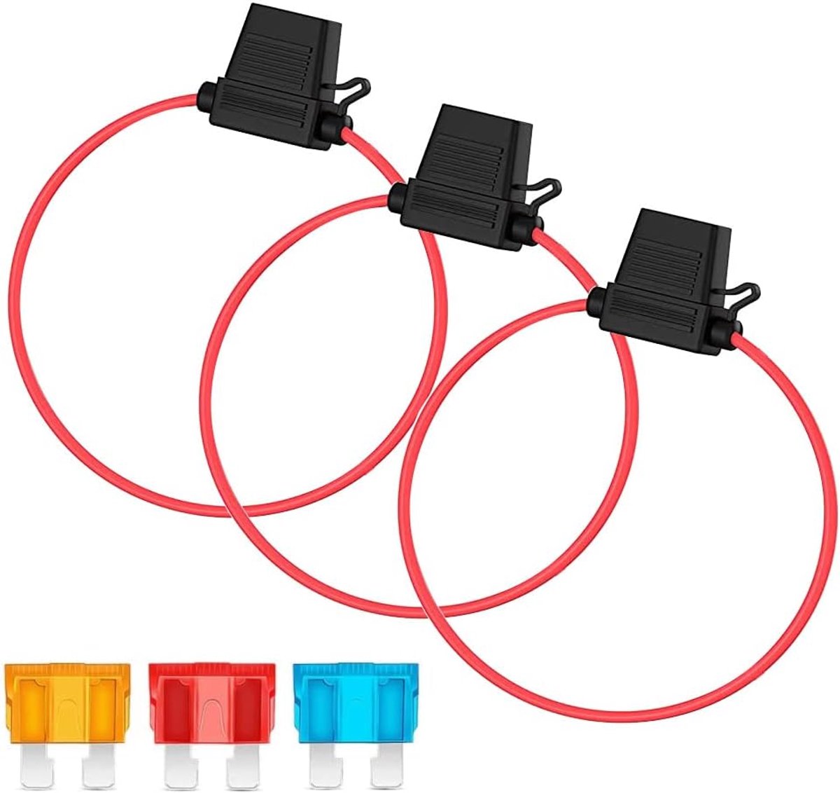 3pcs 32V 20A Waterdichte Zekeringhouder,16AWG ATO-Bladzekeringhouder in Lijn met een Dop,Standaard Stopcontact met 3pcs Middelgrote Bladzekering(5A/10A/15A)
