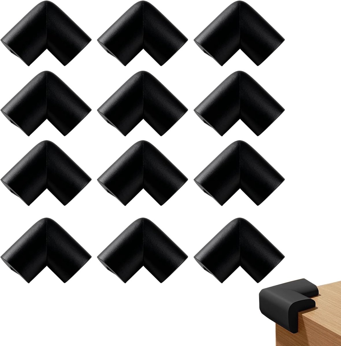 12 x babybescherming, veiligheidskussen van zelfklevend schuim voor tafelhoeken, meubels, kantoor en planken, hoofdbescherming voor kinderen, kleur zwart