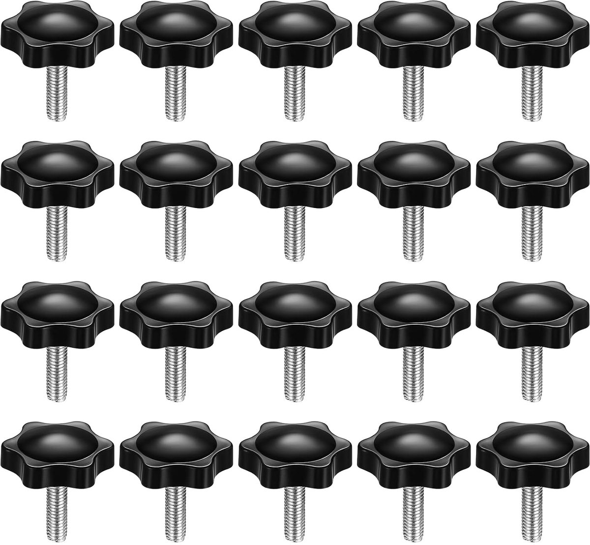 20 Stuks Sterngreep Schroef M6x20mm, Sterngreep Schroeven, M6 Sterngreep Moer, Klemschroeven Sterngreep, Stervormige Schroef voor
