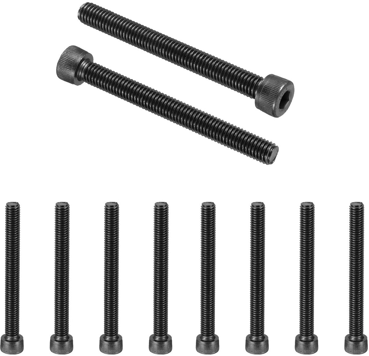 10 stuks M8 x 75 mm zeskantschroeven, 12,9 graden koolstofstaal, schroevenset, zwart oxide assortiment, machineschroeven, volledige schroefdraad, voor reparatie