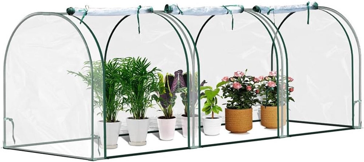 Kweekkas met deur, 270 x 90 x 90 cm, pvc, kweekbed, afneembaar, tomatenkas voor planten, kweken, transparant