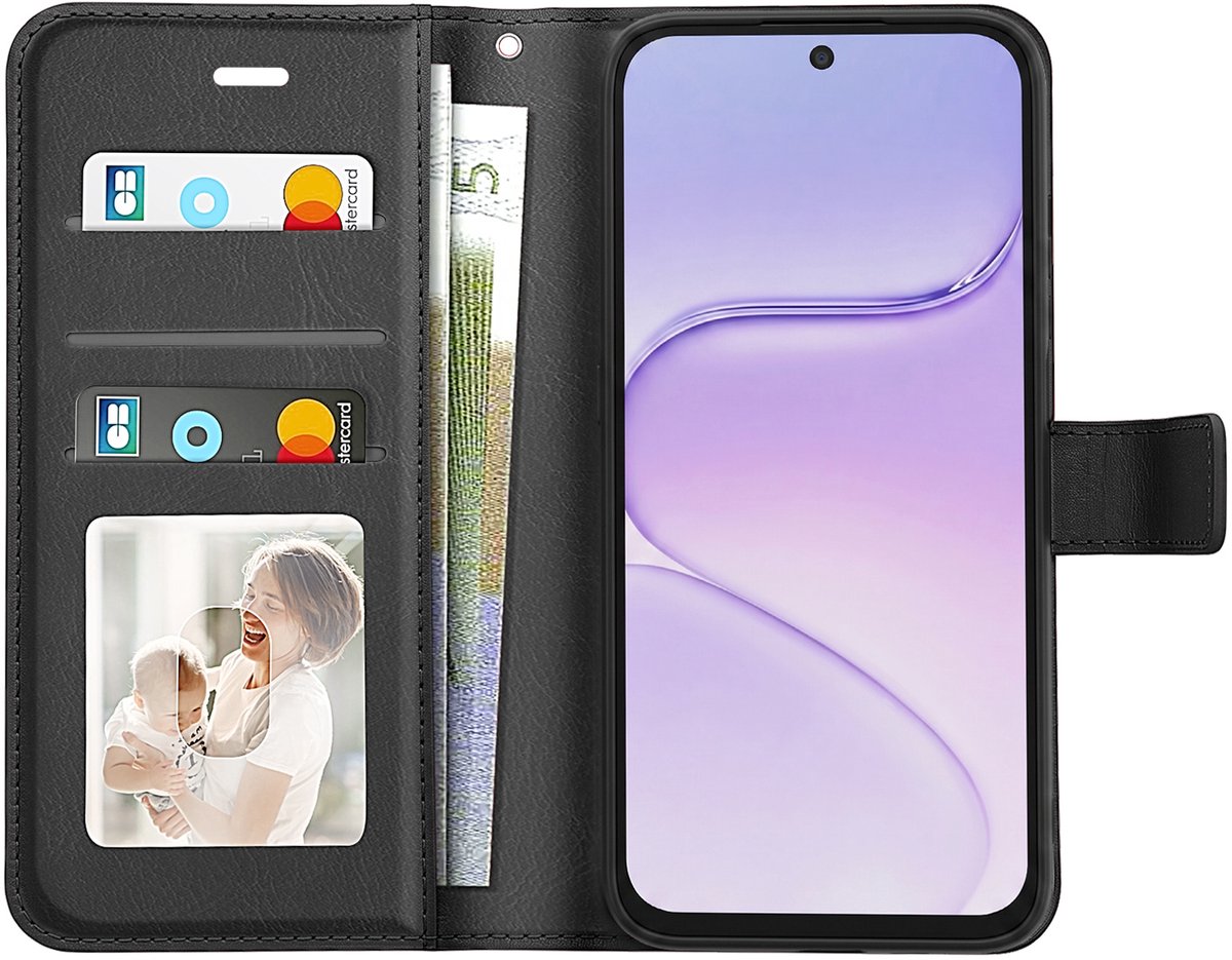 Mayaxess, Portemonnee Hoesje voor Honor 600 met Polsbandje en Standaard, Zwart