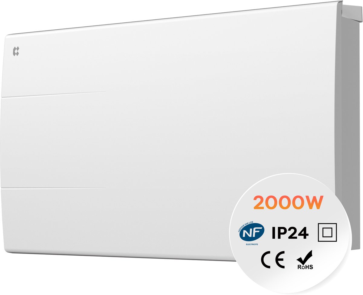 CIARRA CBHT20E -Elektrische Kachel 2000W - Keramische Droge-inertieradiator - Badkamerverwarming - Wandradiator met Thermostaat - Programmeerbaar - IP24 - 20m²- Wit