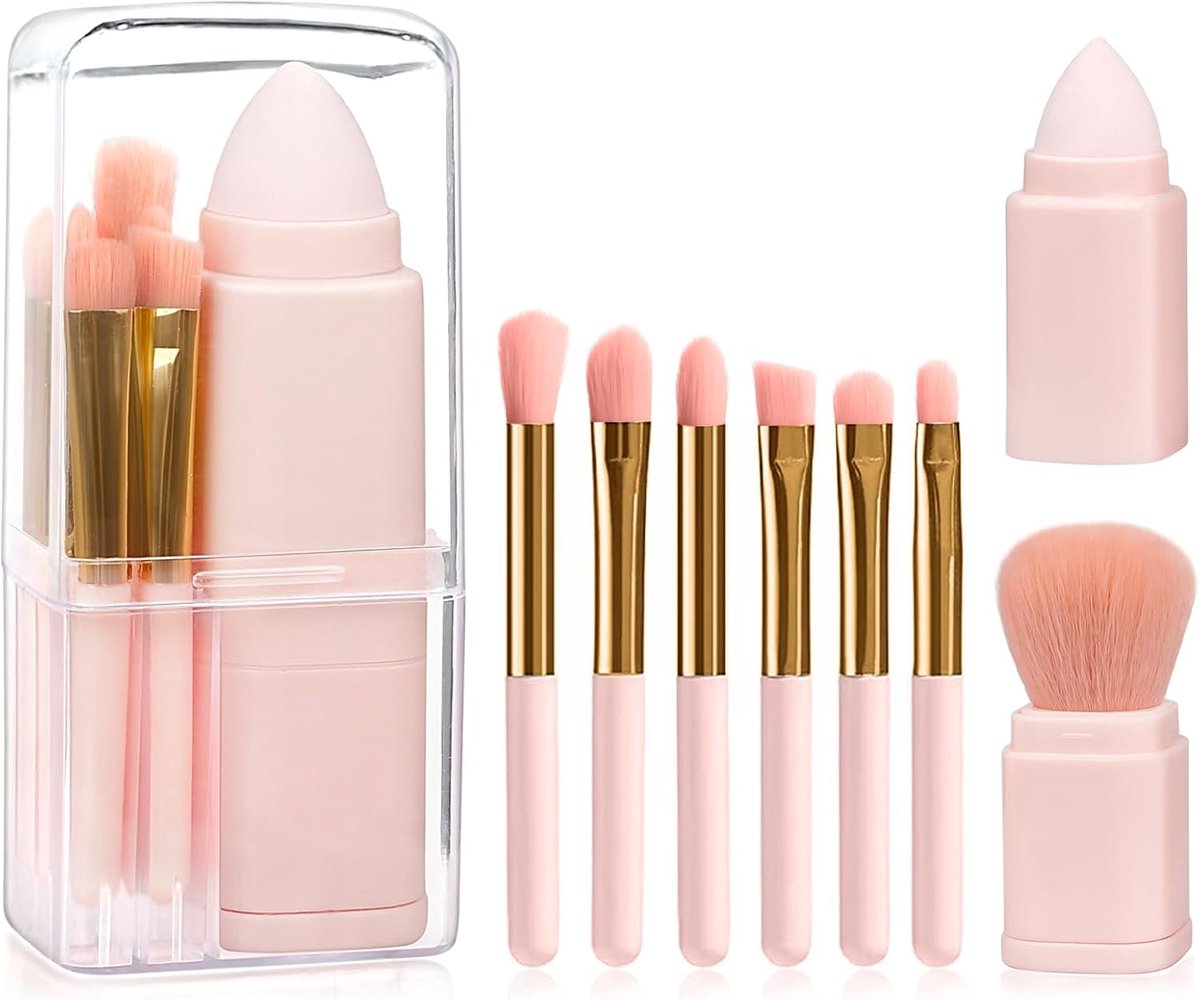 8 stuks make-up kwastenset, reizen make-up borstels draagbare make-up borstel 8-in-1 intrekbare borstel, multifunctionele gezicht kleine make-up borstel set met etui, voor poeder oogschaduw blush