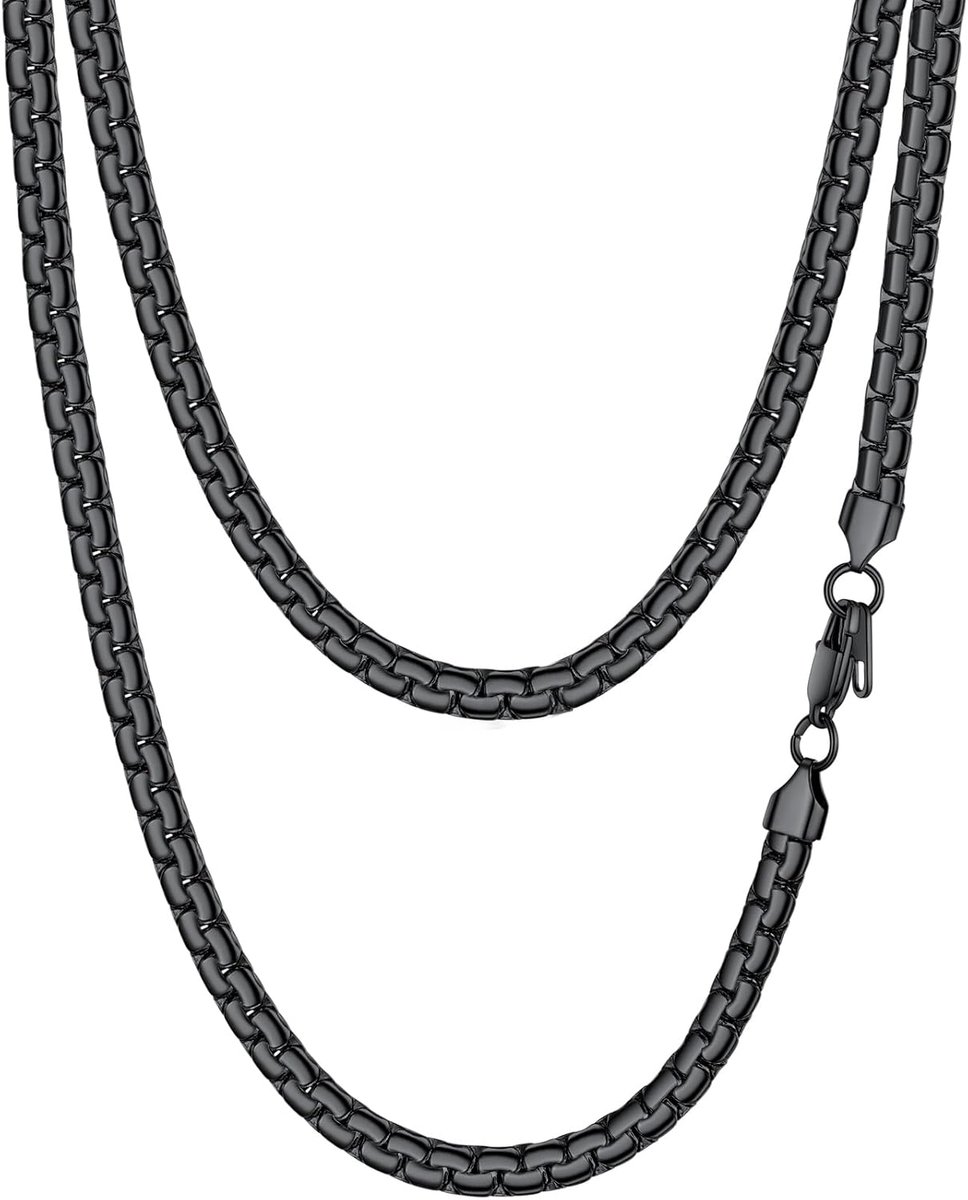 Roestvrij Staal Herenkettingen Zilver/Zwart/Goud, 2/4/6/8 mm Venetiaanse Ronde Doosketting 36-76 cm Lang, Mannenketting Necklace For Men Hiphop Rapper Cadeau Ideeën