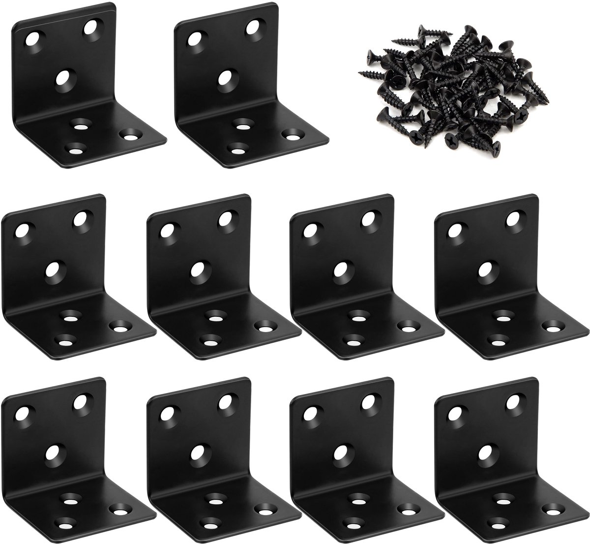 90 graden, haakse beugel, stalen hoek, L-vorm, met schroeven voor houten plank, tafel, stoel, 50 x 50 x 50 mm, 10 stuks, zwart