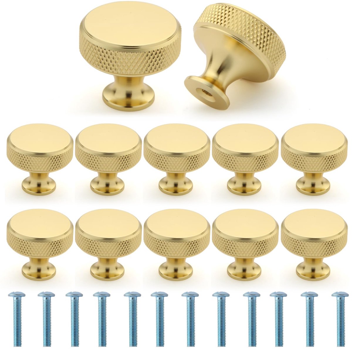 12 stuks ronde kastknoppen meubelknoppen knoppen voor kast kastgrepen goud voor kledingkast, kast, met een schroef