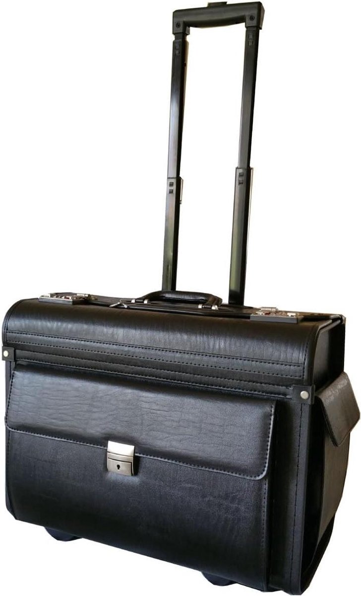 Pilootkoffer met wielen - Laptoptas business - Zakenreizen organiseren - Gevoerd laptopvak - 49 x 38 x 24 cm - Zwart