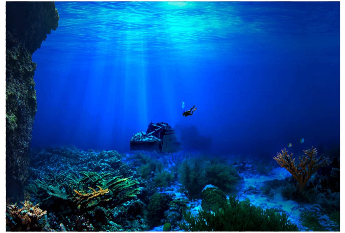Aquarium Achtergrond Vis Decoraties Foto's 3D Effect PVC Zelfklevende Poster Onderwaterwereld Achtergrond Decoratie Papier Sticker 61 x 30 cm
