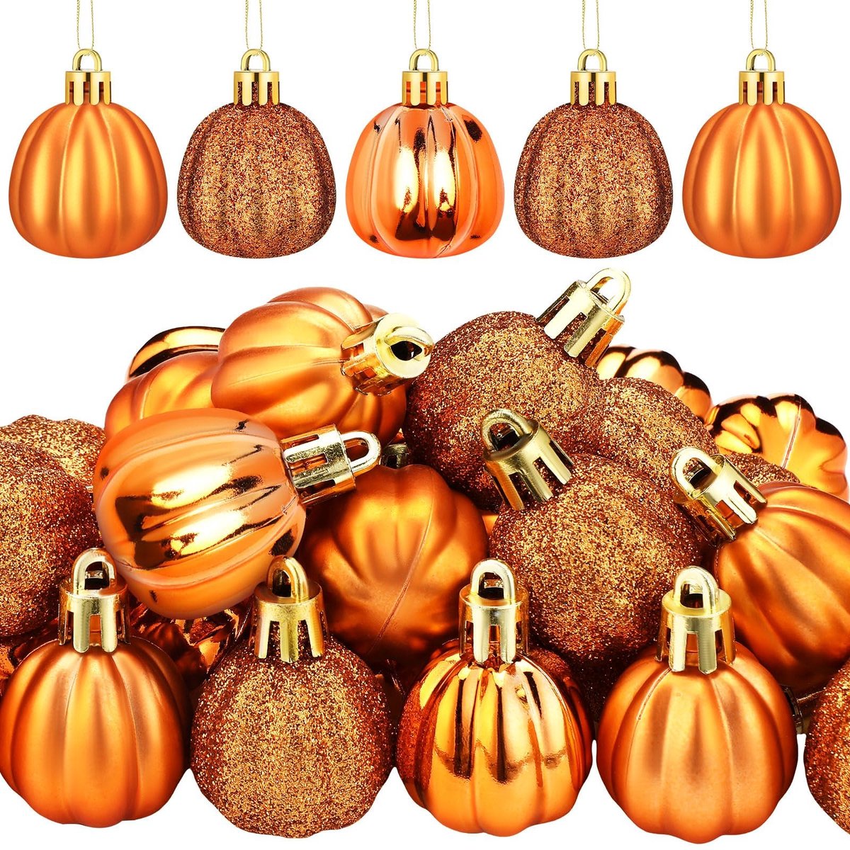 Pompoen, set van 12 pompoenornamenten, mini-pompoenballen om op te hangen, herfstornamenten voor herfstoogst, Thanksgiving, Halloween, thuis, feest (A)