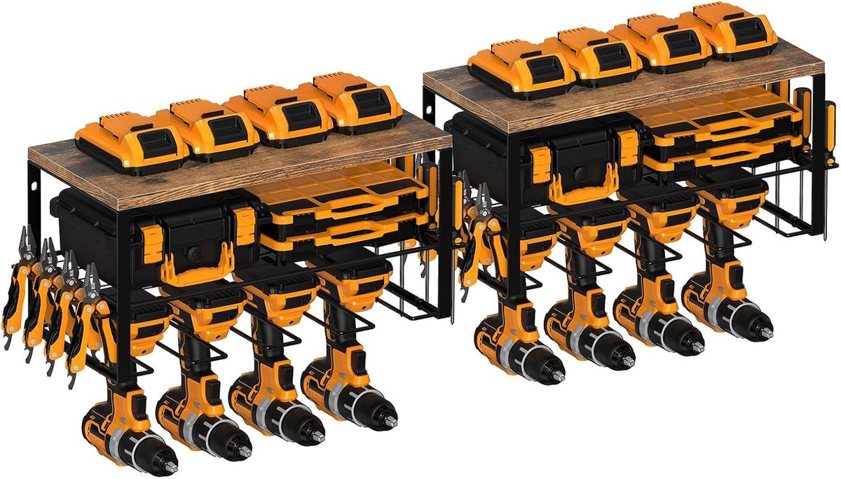 Wandorganizer 3-niveaus metaal en hout, zware belasting 2 stk. 42x20x21,5cm - ShopVlot