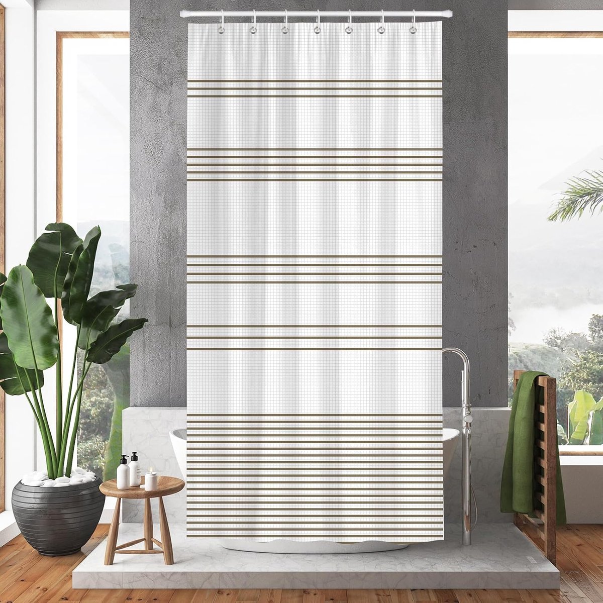 Modern Waffle Shower Curtain with Striped Pattern for Bathroom, Polyester Fabric, Waterproof Bath Curtain, 180x90cm - ShopVlot