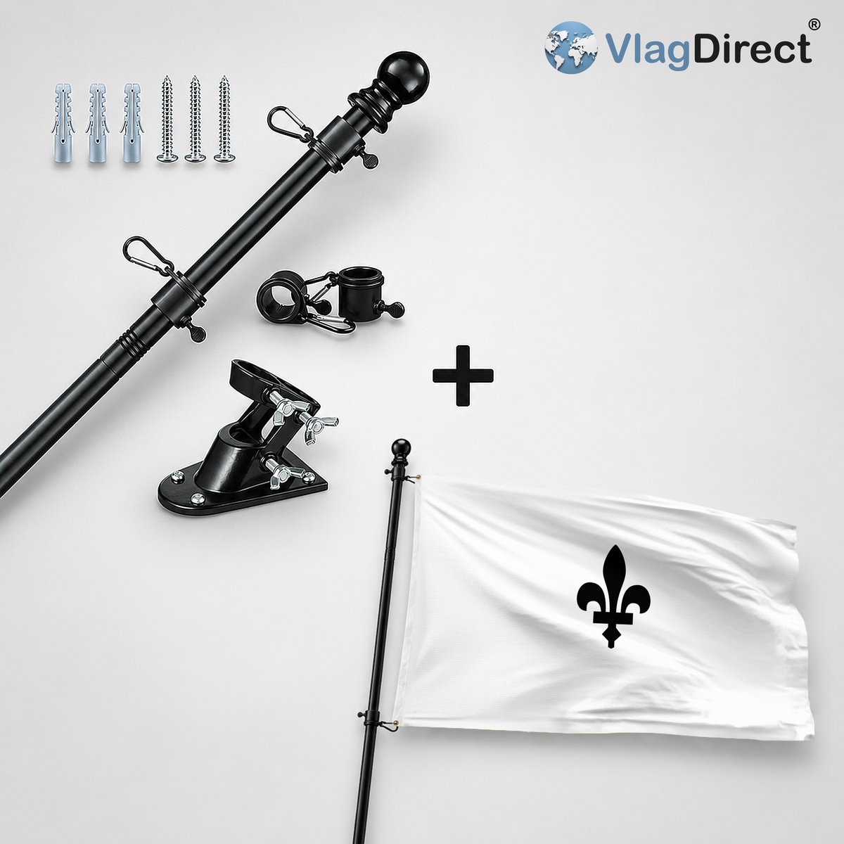VlagDirect - Compleet vlaggenpakket - Zwarte vlaggenstok inclusief vlaggenstokhouder + Aarschotse vlag - Gemeente Aarschot vlag - 90 x 150 cm.