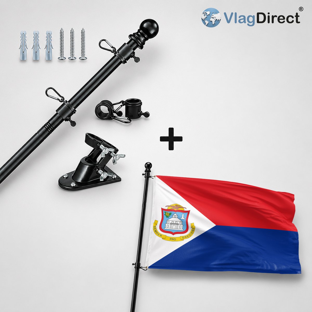 VlagDirect - Compleet vlaggenpakket - Zwarte vlaggenstok inclusief vlaggenstokhouder + Sint Maartensfeest vlag - Sint-Martinus feest vlag - Sint Maarten feestdag vlag - 90 x 150 cm.