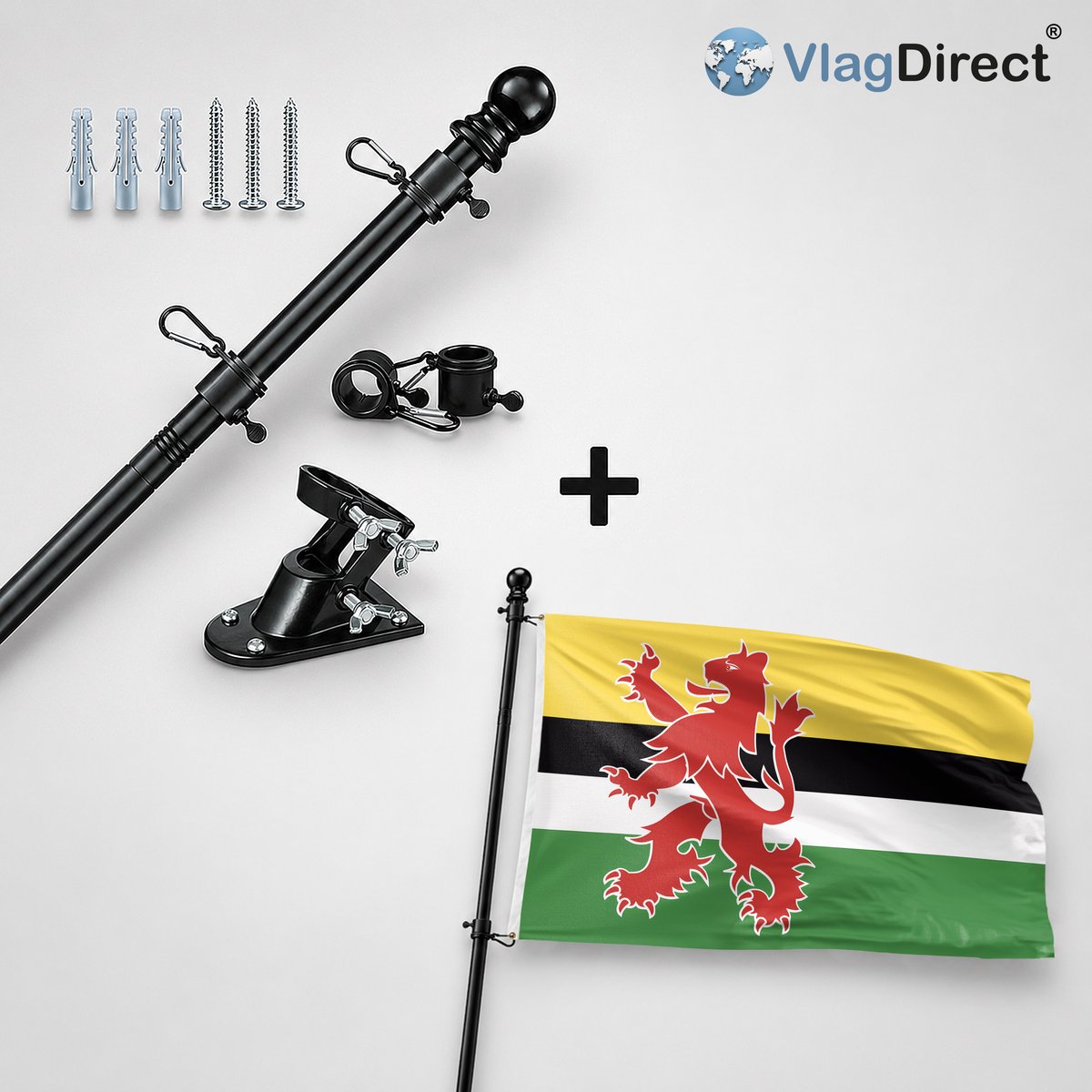 VlagDirect - Compleet vlaggenpakket - Zwarte vlaggenstok inclusief vlaggenstokhouder + Geertruidenberg vlag - Gemeente Geertruidenberg vlag - 90 x 150 cm.