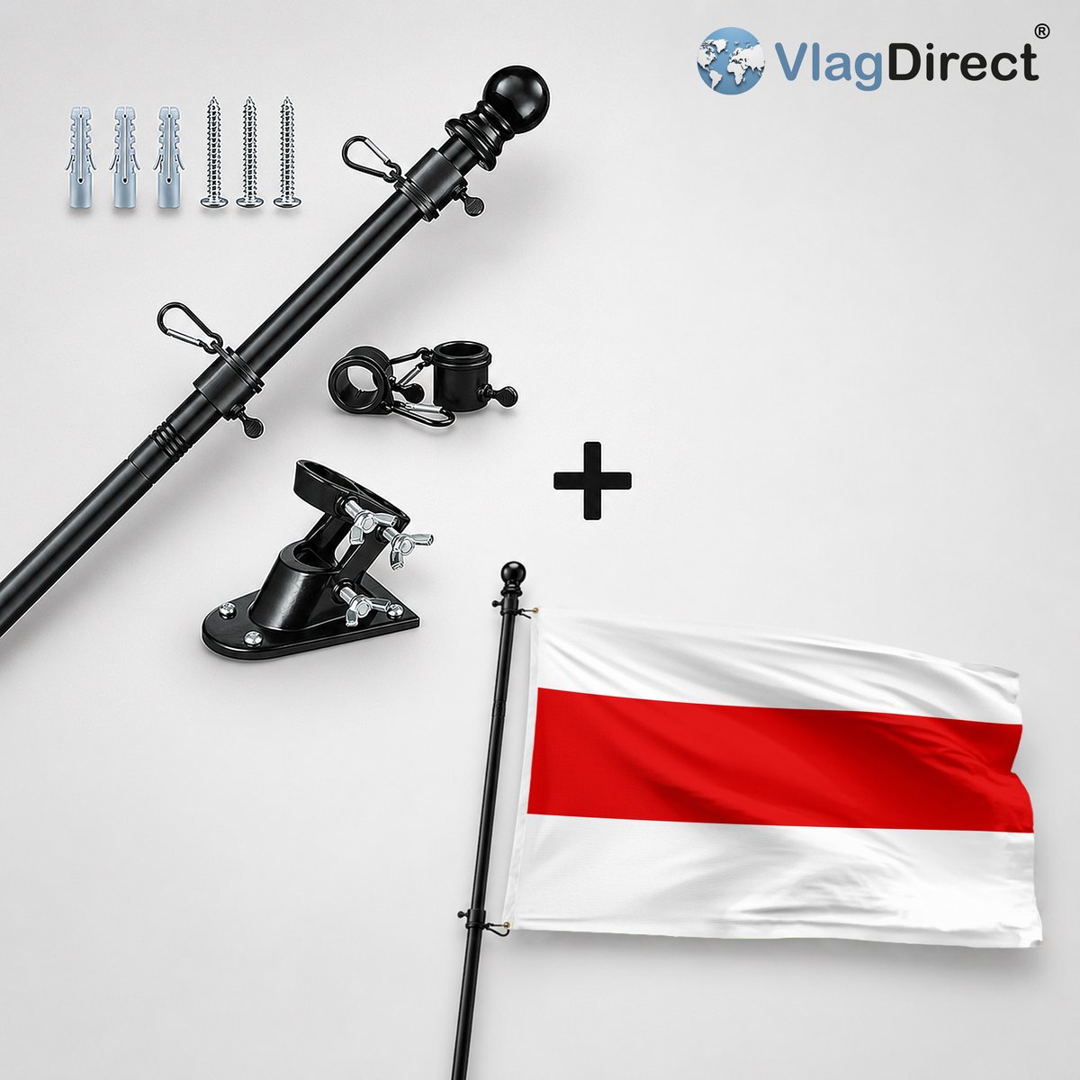 VlagDirect - Compleet vlaggenpakket - Zwarte vlaggenstok inclusief vlaggenstokhouder + Berlarese vlag - Gemeente Berlare vlag - 90 x 150 cm.