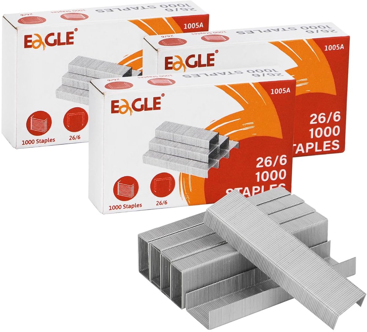 Eagle staples, #26/6, standard 1/4" leg length, 1000/box, 3-Pack, 3000 pieces in total - ShopVlot
