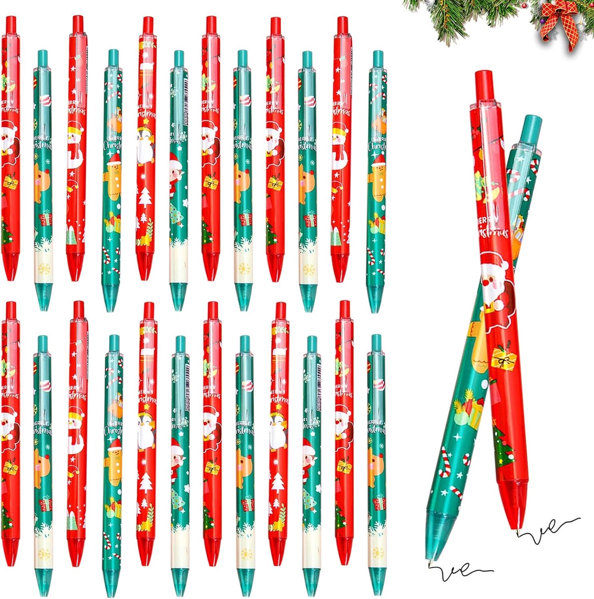 24pcs Retractable Ballpoint Pens with Gel Ink, Christmas Markers, Retractable Christmas Pens, 0.5mm Christmas Pen - ShopVlot