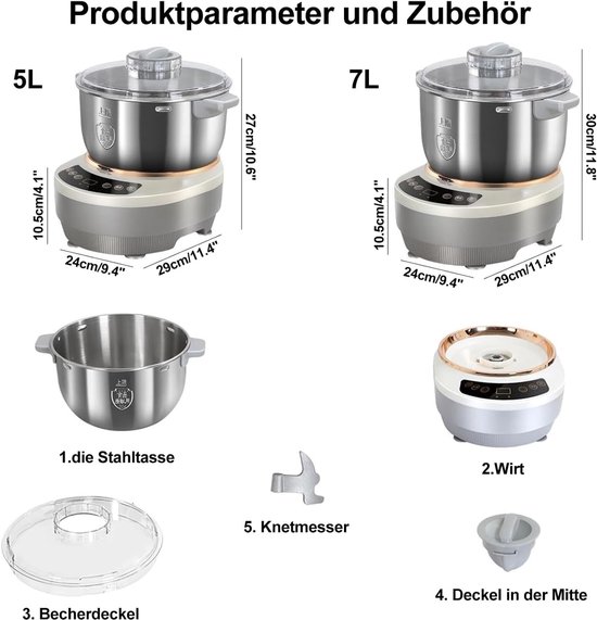 Stainless Steel Kneading Machine, 5 Litres, with Fermentation Function, Electric Kneading Machine with Timer, Kneading - ShopVlot — afbeelding 2