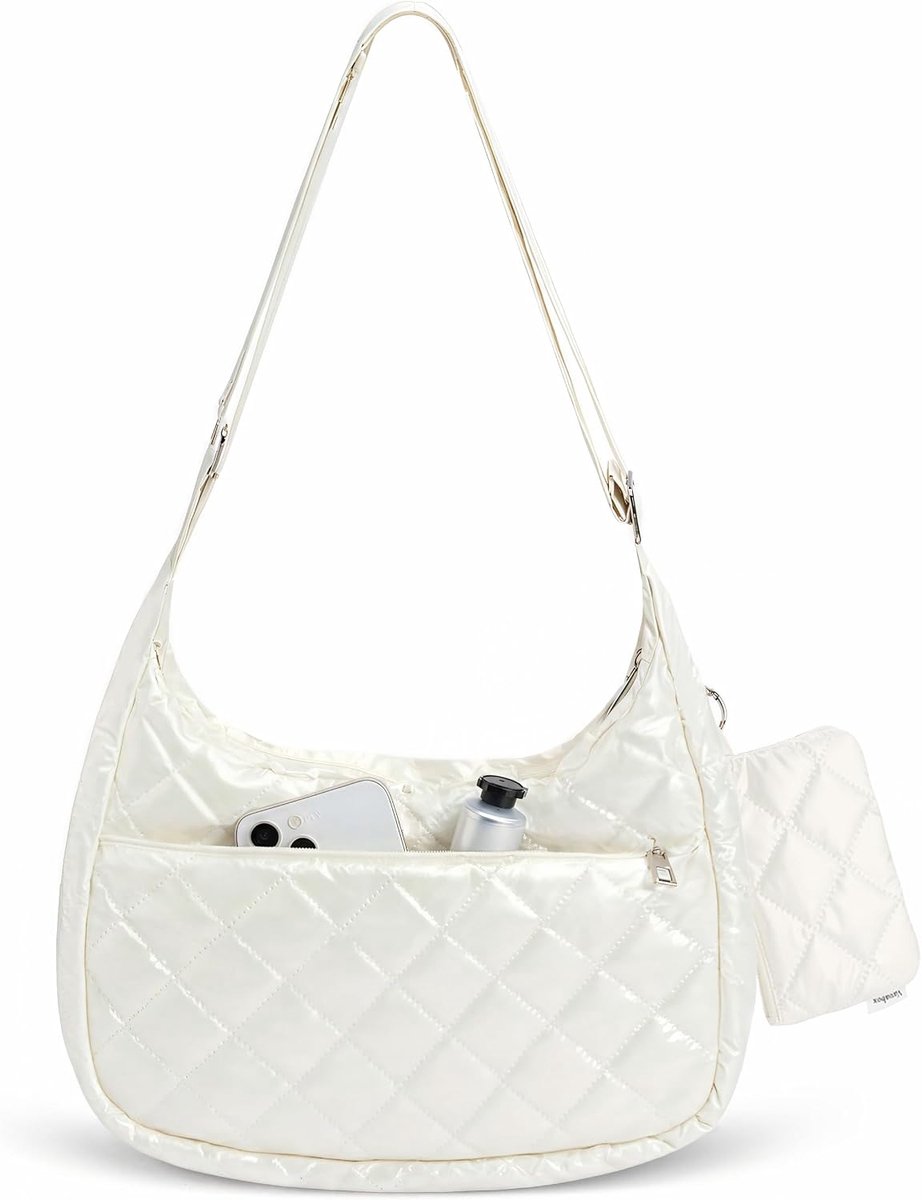 Vavabox Quilted Crossbody Bag voor dames, met muntzak, gevoerde schoudertas met verstelbare brede riem, lichte - ShopVlot