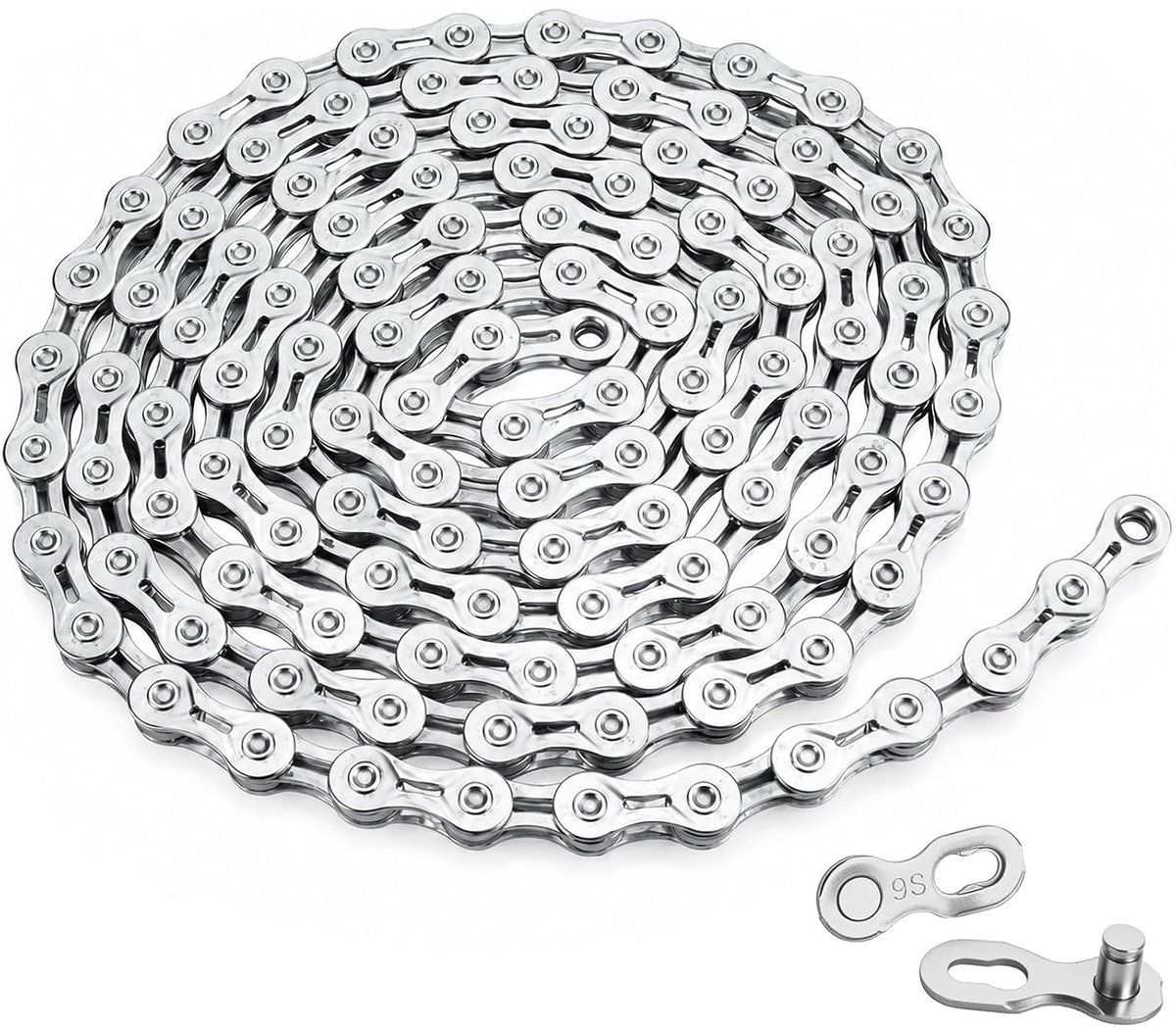 9-voudige fietsketting, 116 schakels, 9 versnellingen, zilver, voor mountainbike, sportfiets, duurzame fiets, ketting - ShopVlot