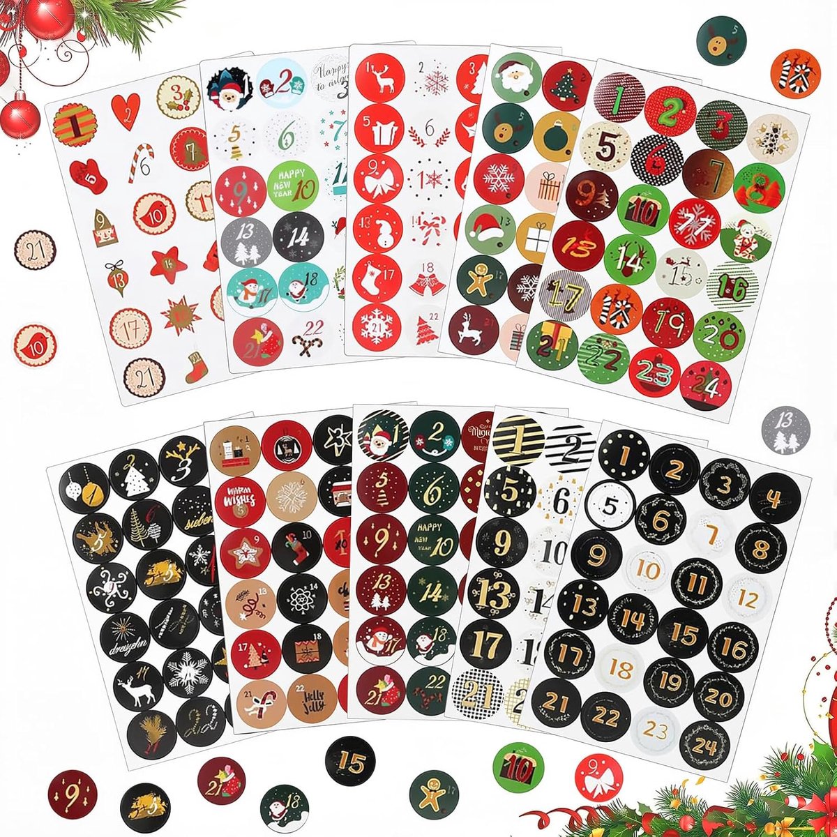 Lysjoy Advent Calendar Stickers, 10 x 24 Christmas Stickers, Number, Calendar, Number for Advent Calendar, Label - ShopVlot