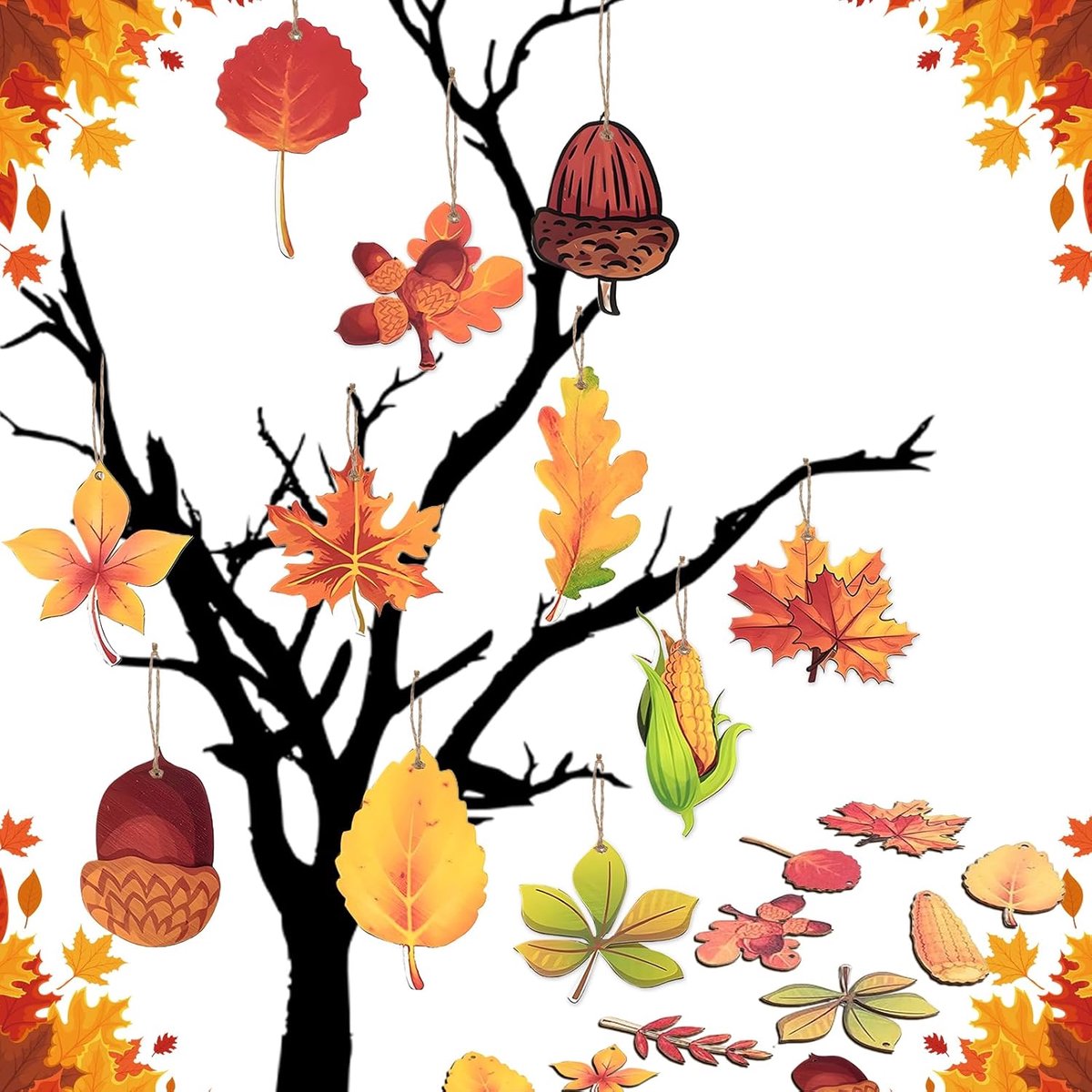 18 Pieces Wooden Maple Leaf Pendants, 18 Different Autumn Decorations, for Hanging, Autumn Decoration for Hanging - ShopVlot