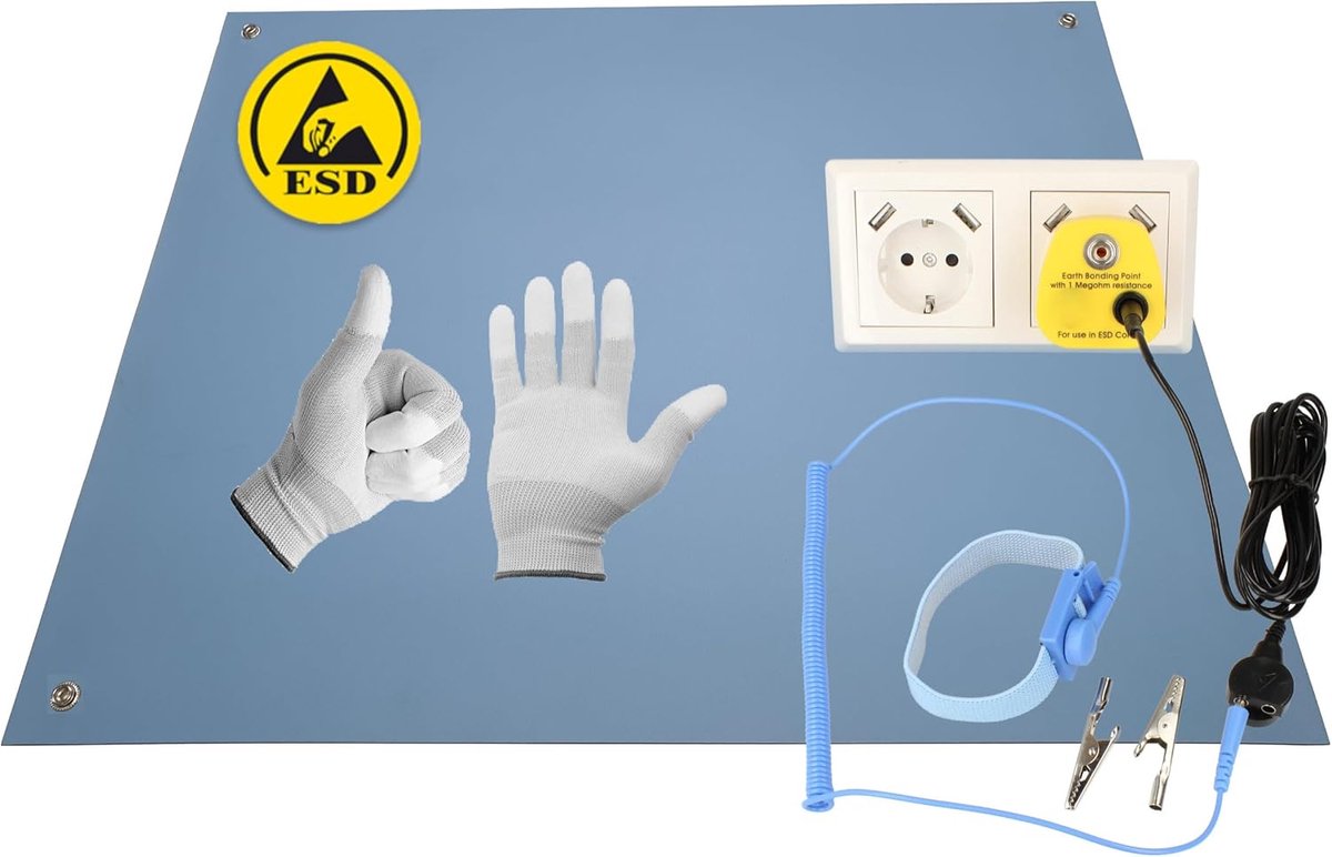 60 x 40 cm Blue Anti-Static ESD Computer Mat Table Mat "Premium Quality" incl. Cuff + 2.4 m Extension + ESD Ground - ShopVlot